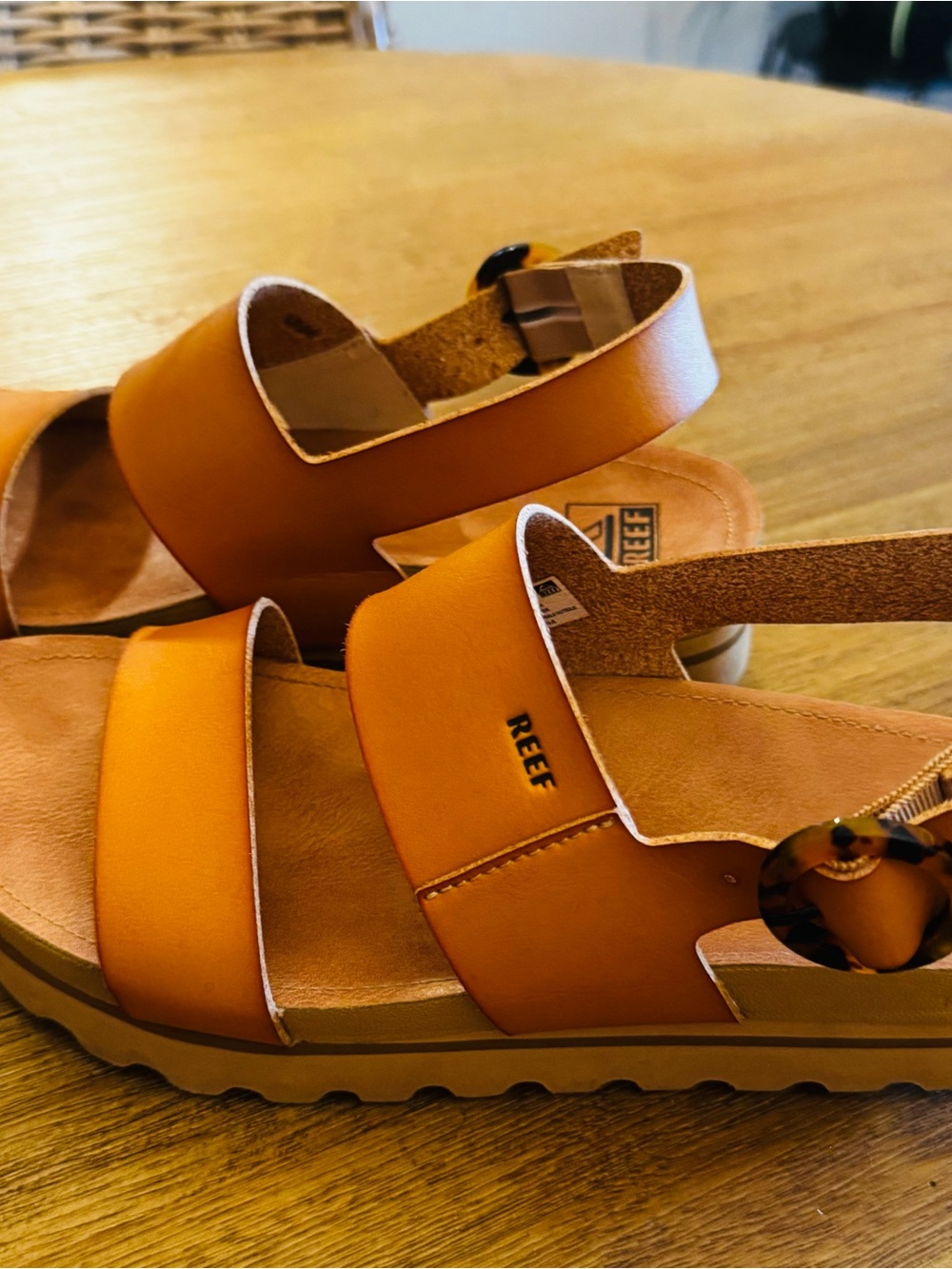 Reef Women's Cognac Leather Double-Strap Slide Sandals